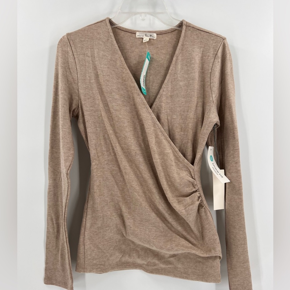 NINE BRITTON Long Sleeve Surplice Brushed Knit Top new small - Picture 2 of 12